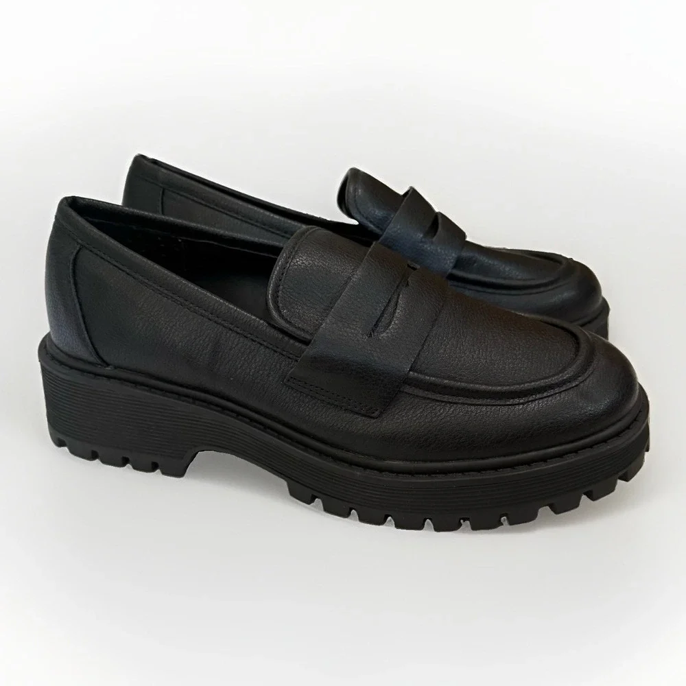 Unionbay Jayla Lug Sole Penny Loafers Black Platform Shoes Women's 9M Preppy